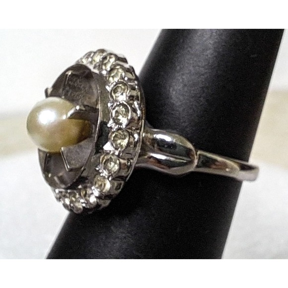 Vintage Theda Sterling Art Deco Pearl Ring Sz 6.5 Adj - Picture 7 of 7